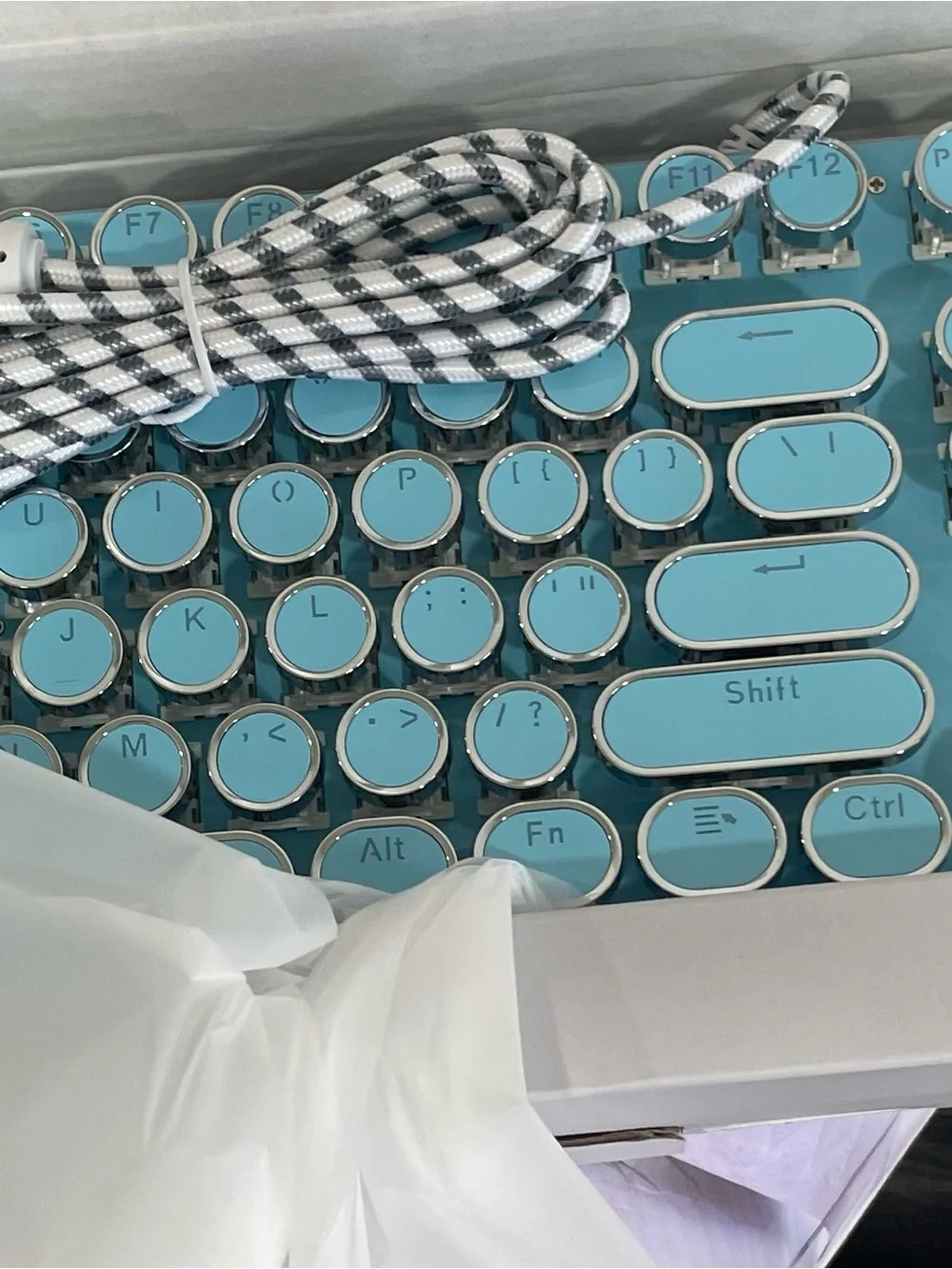 Silver & Blue Retro Round Key USB Keyboard
